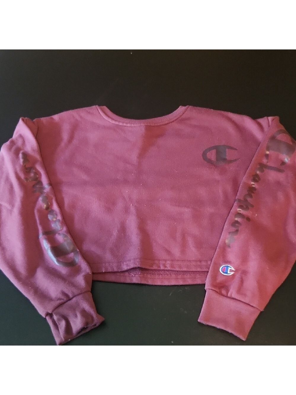 Champion Maroon Cropped Warm Casual Sweatshirt with Logo
